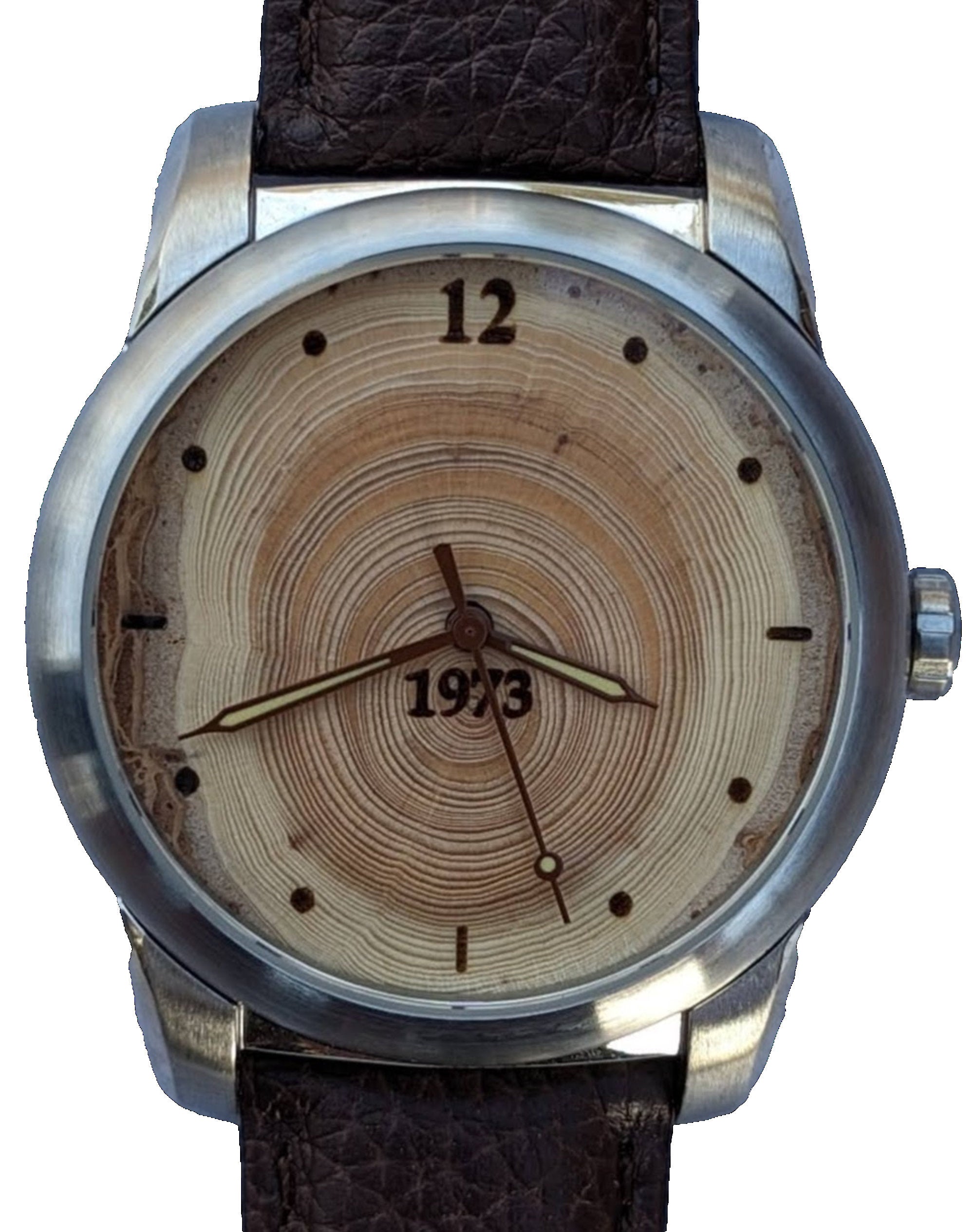 Men's wood watch made of Tree Rings birthday or anniversary Gift. Customize the number of annual tree rings to match recipients birth year.