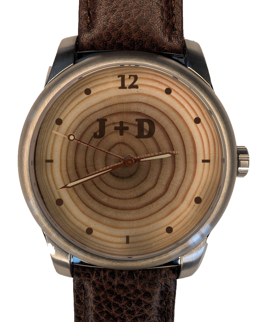 Tree ring dial with 10 rings and engraved initials