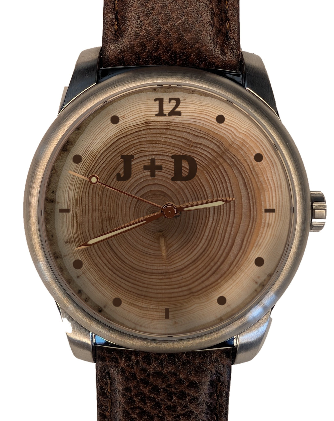Tree ring dial with 35 rings and engraved initials