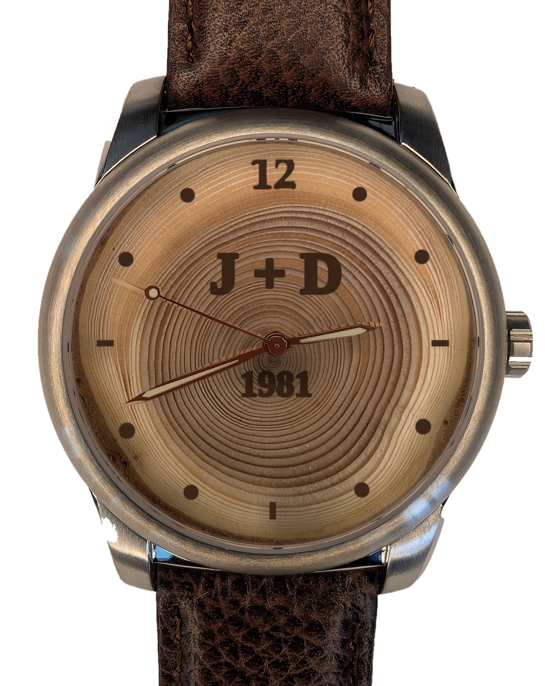 Tree ring dial with 45 rings, year 1981 and initials
