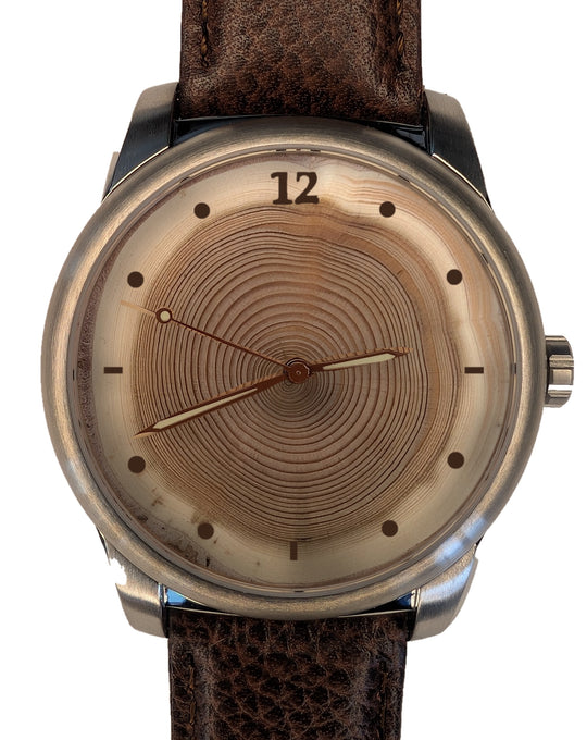 Handmade 60-year tree ring wood watch, standard dial