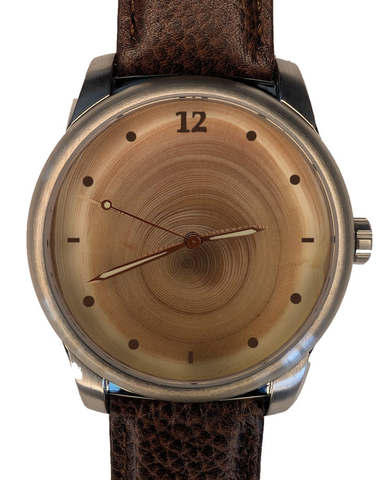 Handmade 80-year tree ring wood watch, standard dial