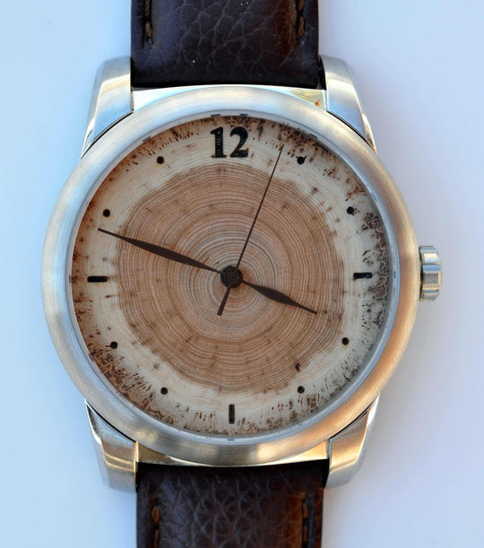 Colorado Bison Gift Watch with Mother of Pearl inlay, showcasing unique wood dial and Seiko Mecha Quartz movement.