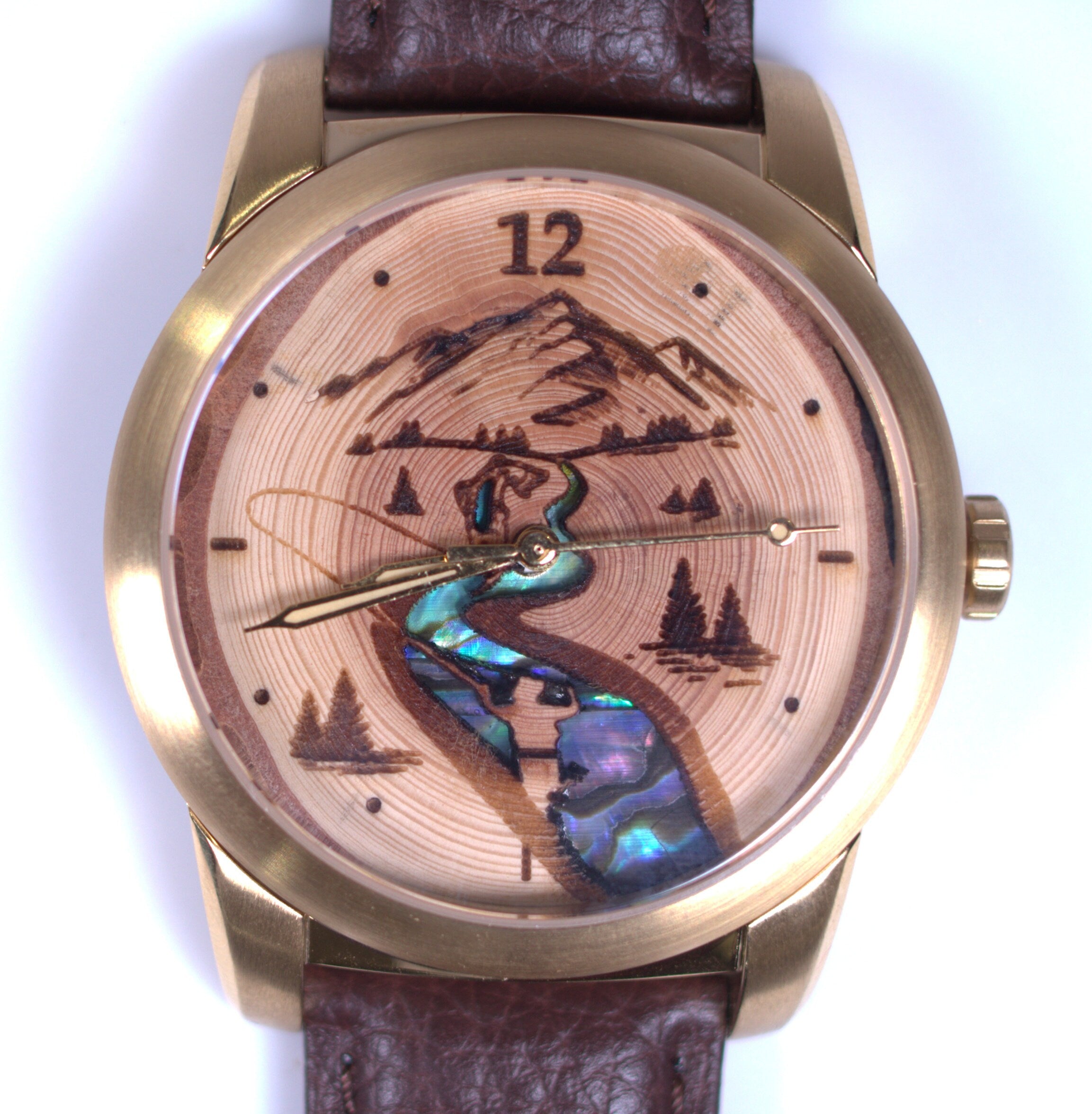 Gold Watch with Fisherman and Mother of Pearl Inlay