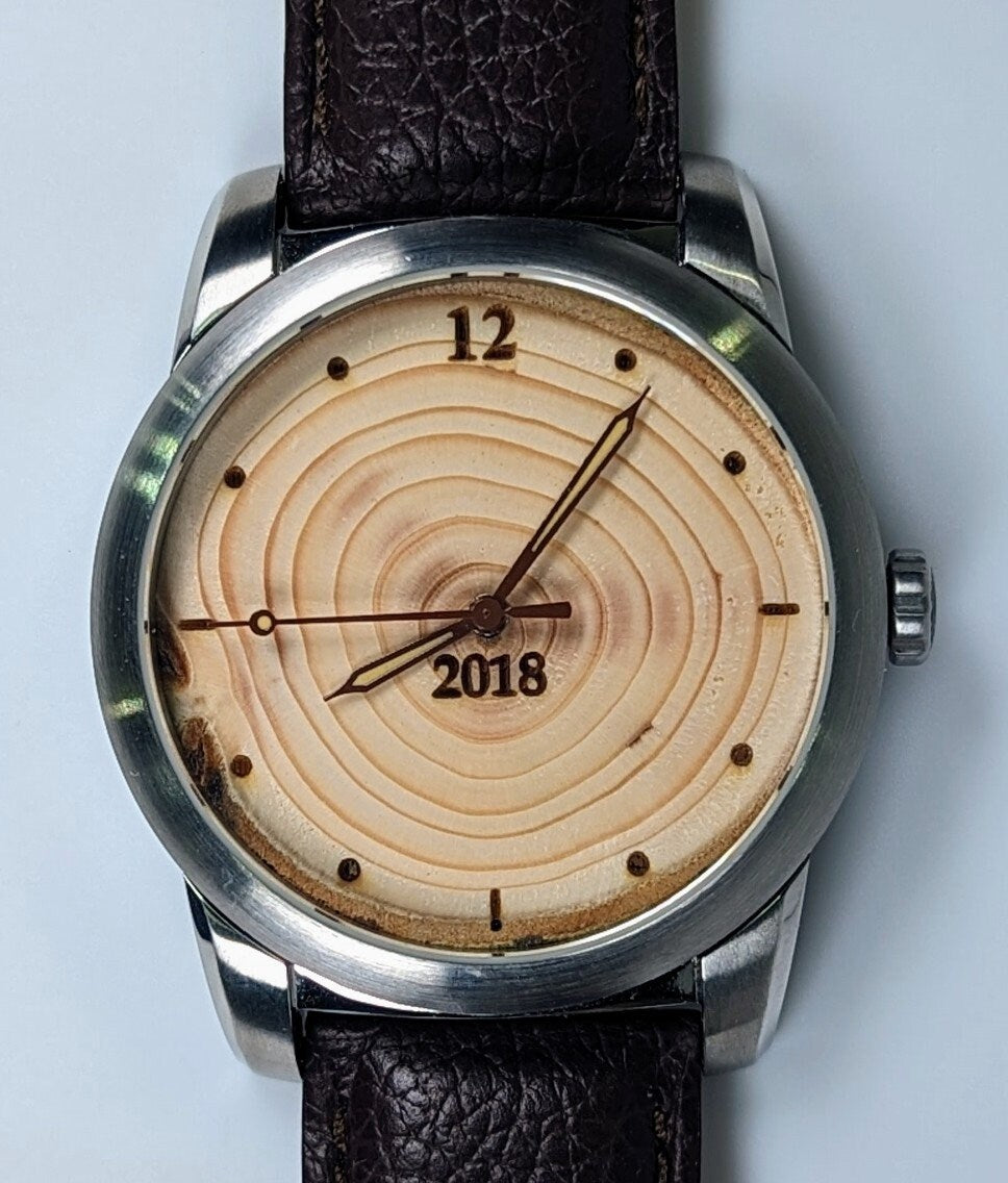 5th Anniversary Gift Wood Watch. Wood Watch Showing Five Annual Tree Rings. Best 5 Year Anniversary Present