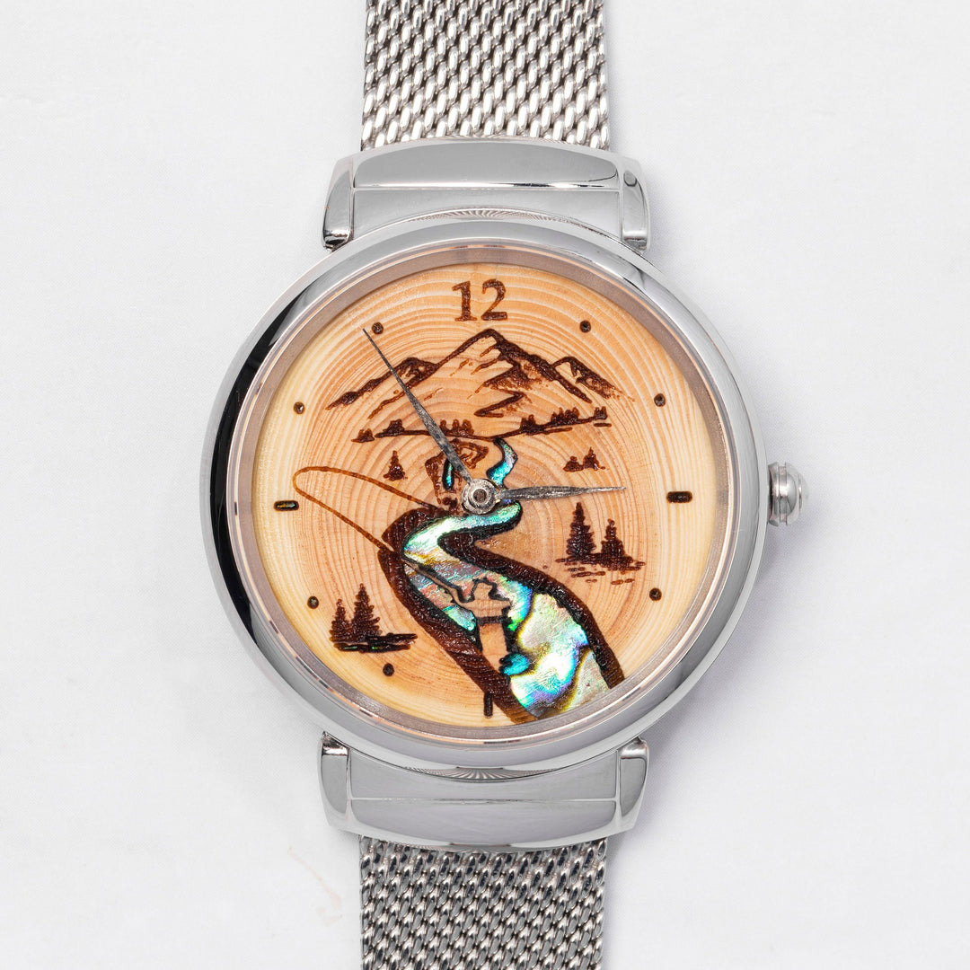 Women's Fly Fishing Gift Wood Watch- A River Runs Through It - Tree Ring Co