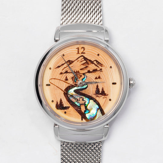 Women's Fly Fishing Gift Wood Watch- A River Runs Through It - Tree Ring Co